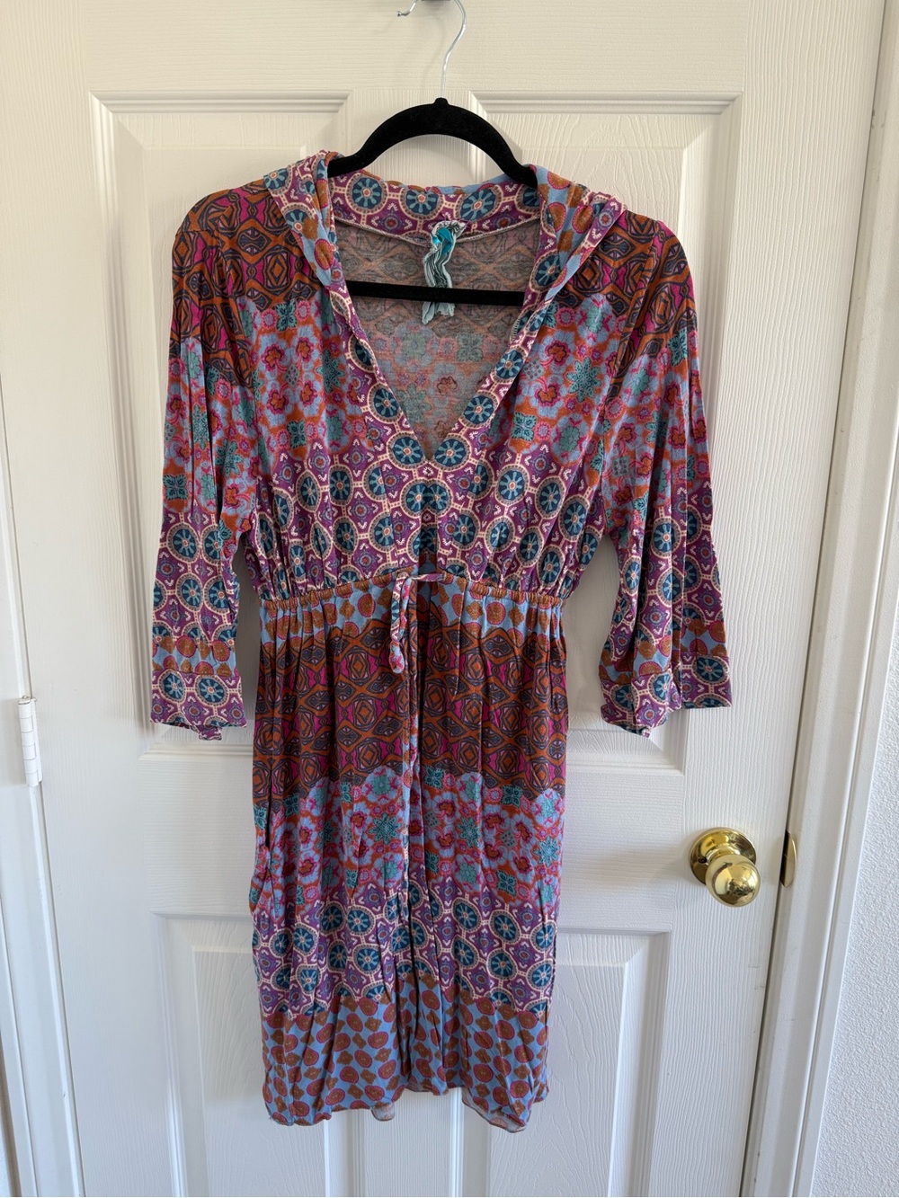 Lucky Brand Hooded Boho Midi Dress in Purple and Blue